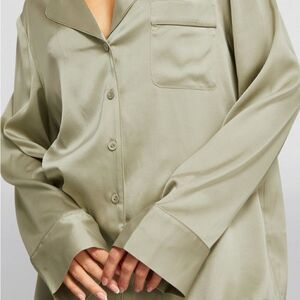 Skims Silk Pajama Top Green Button Up Silky Sleep Shirt 3X NWT